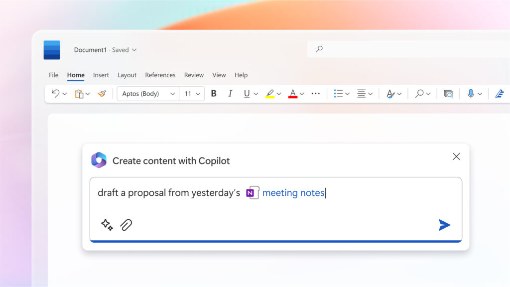 a prompt being entered into Microsoft copilot in Word