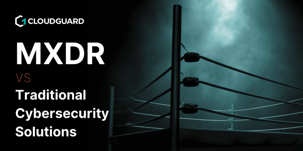 boxing ring with the text mxdr vs traditional cybersecurity solutions