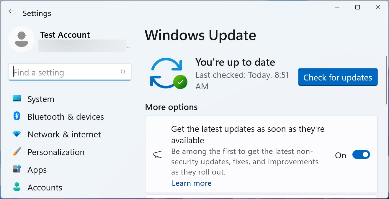 Screenshot of Windows Update