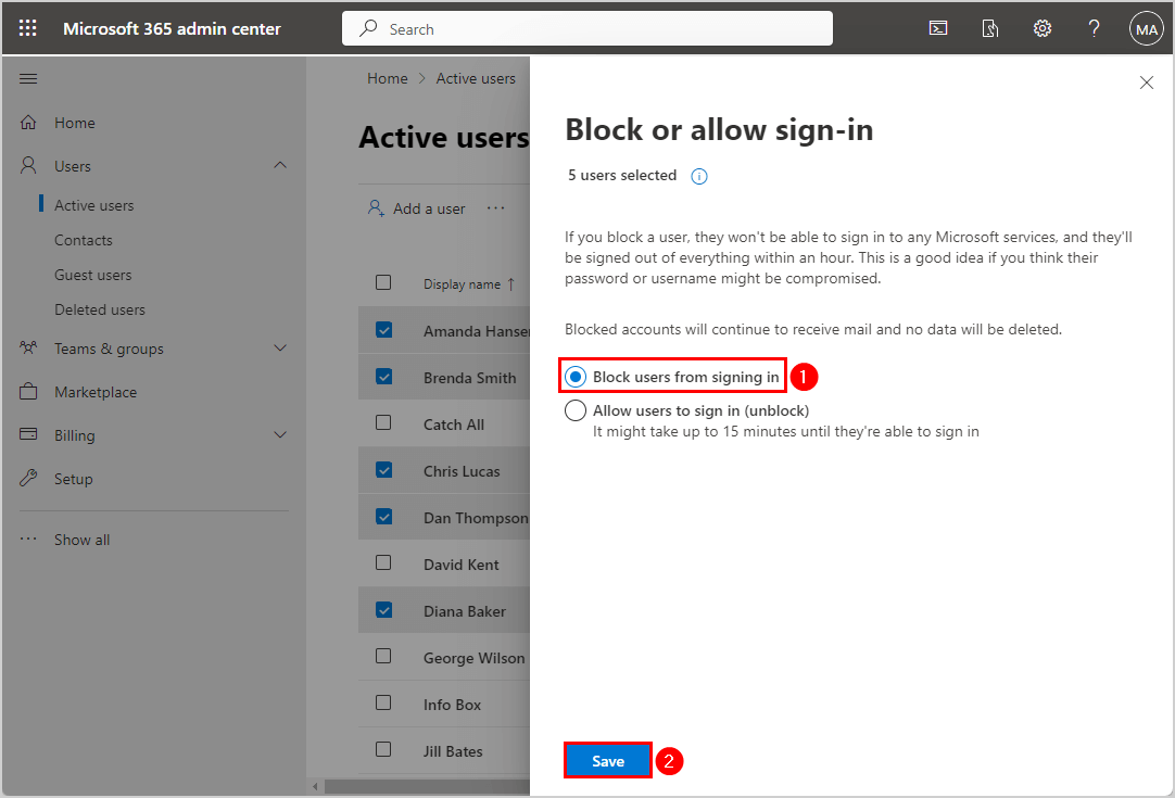 Block sign-in Microsoft 365 user account