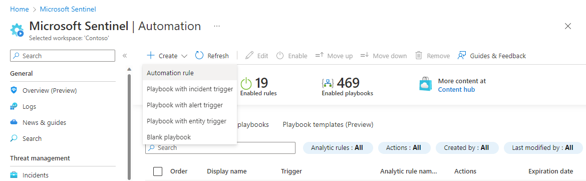 Screenshot of creating a new automation rule in the Automation page.