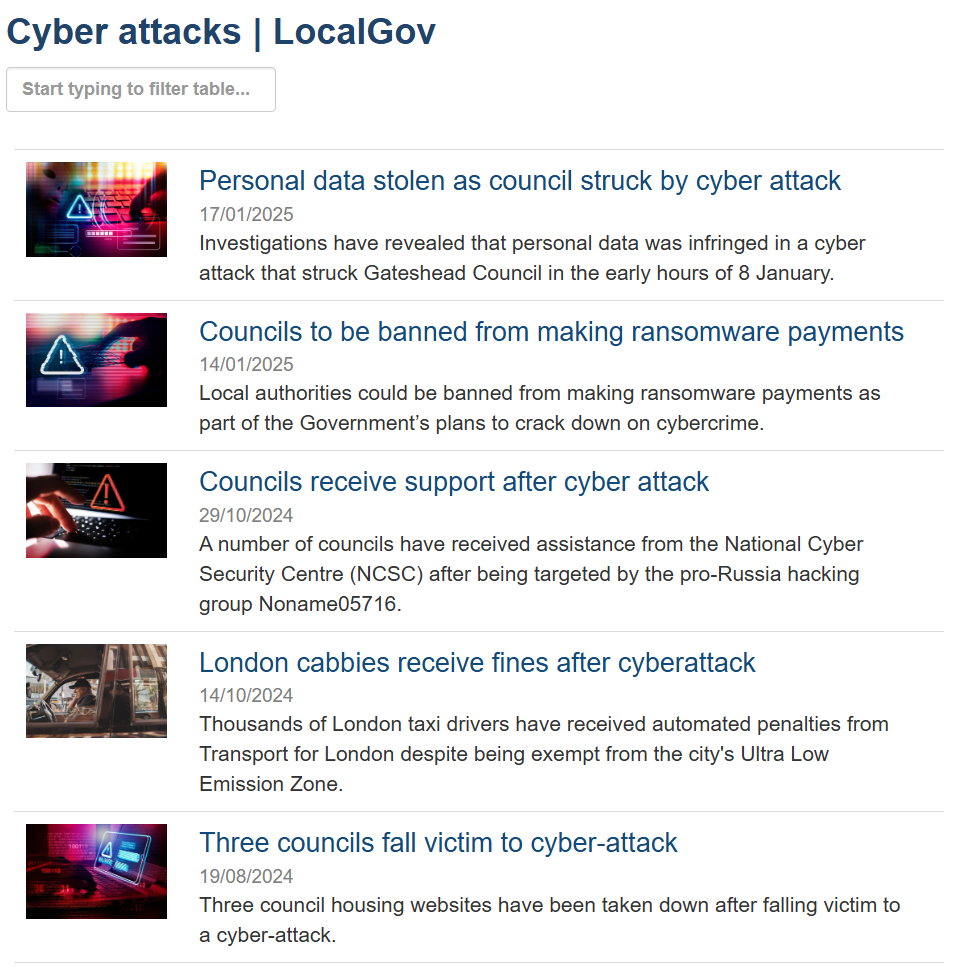 list of recent local government cyber attacks