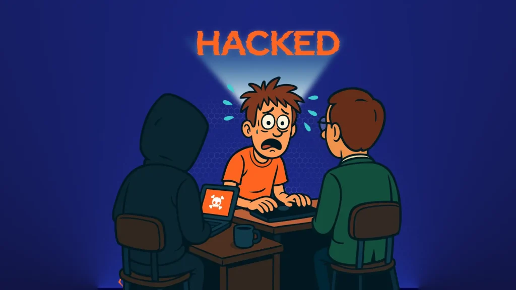 A person looking worried because they've been hacked