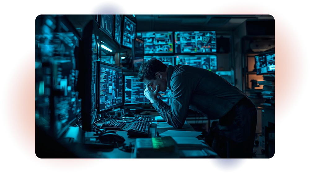 a stressed cybersecurity analyst