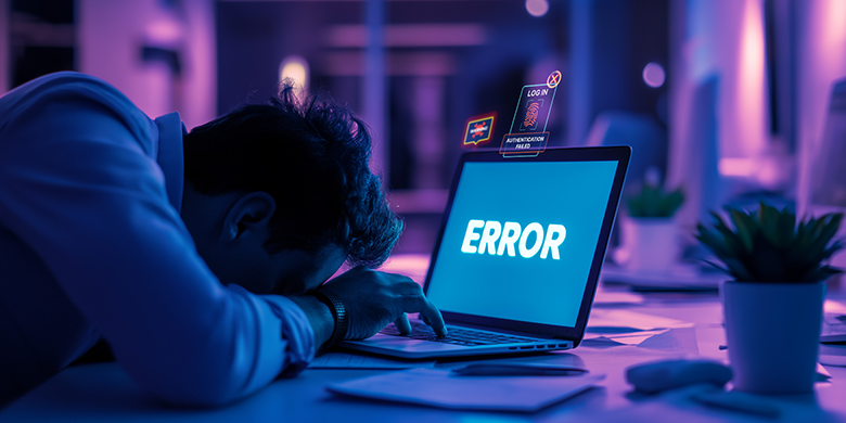 security analyst stressed by errors on laptop