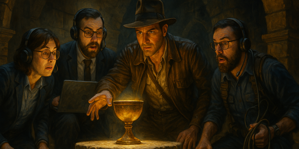 an illustation showing a team of cybersecurity analysts finding the holy grail