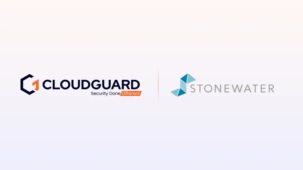 CloudGuard logo and Stonewater Housing logo on a pastel purple background