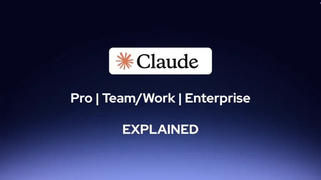 Dark purple background with claude logo and words pro, team and enterprise.