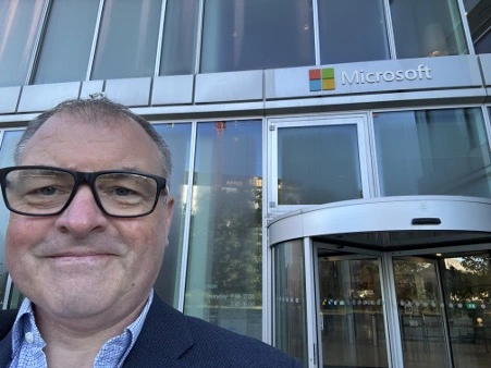 Man outside Microsoft building